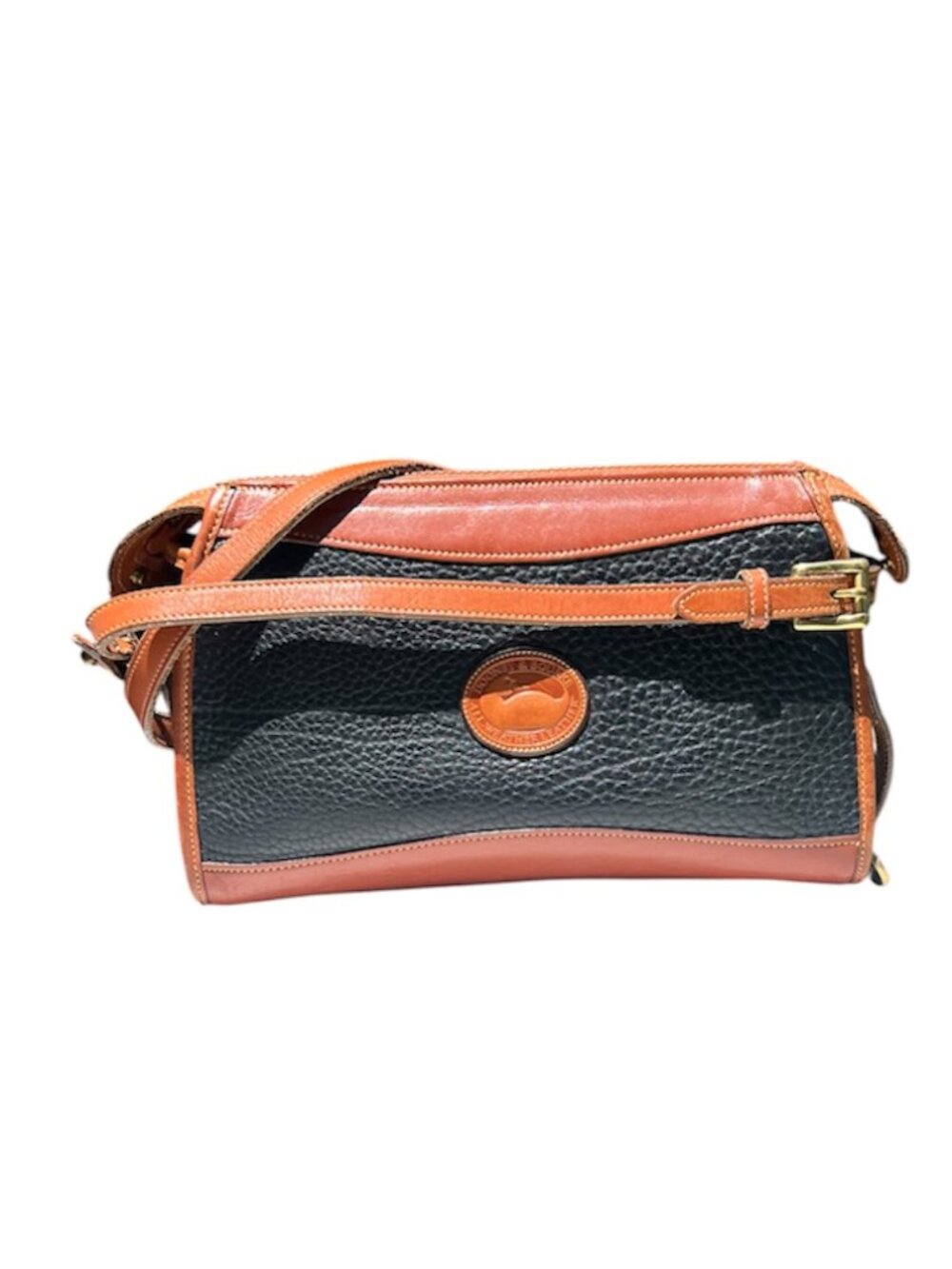Vintage Dooney & Bourke AWL Black Brown Pebbled Leather Crossbody Bag USA - Picture 2 of 14